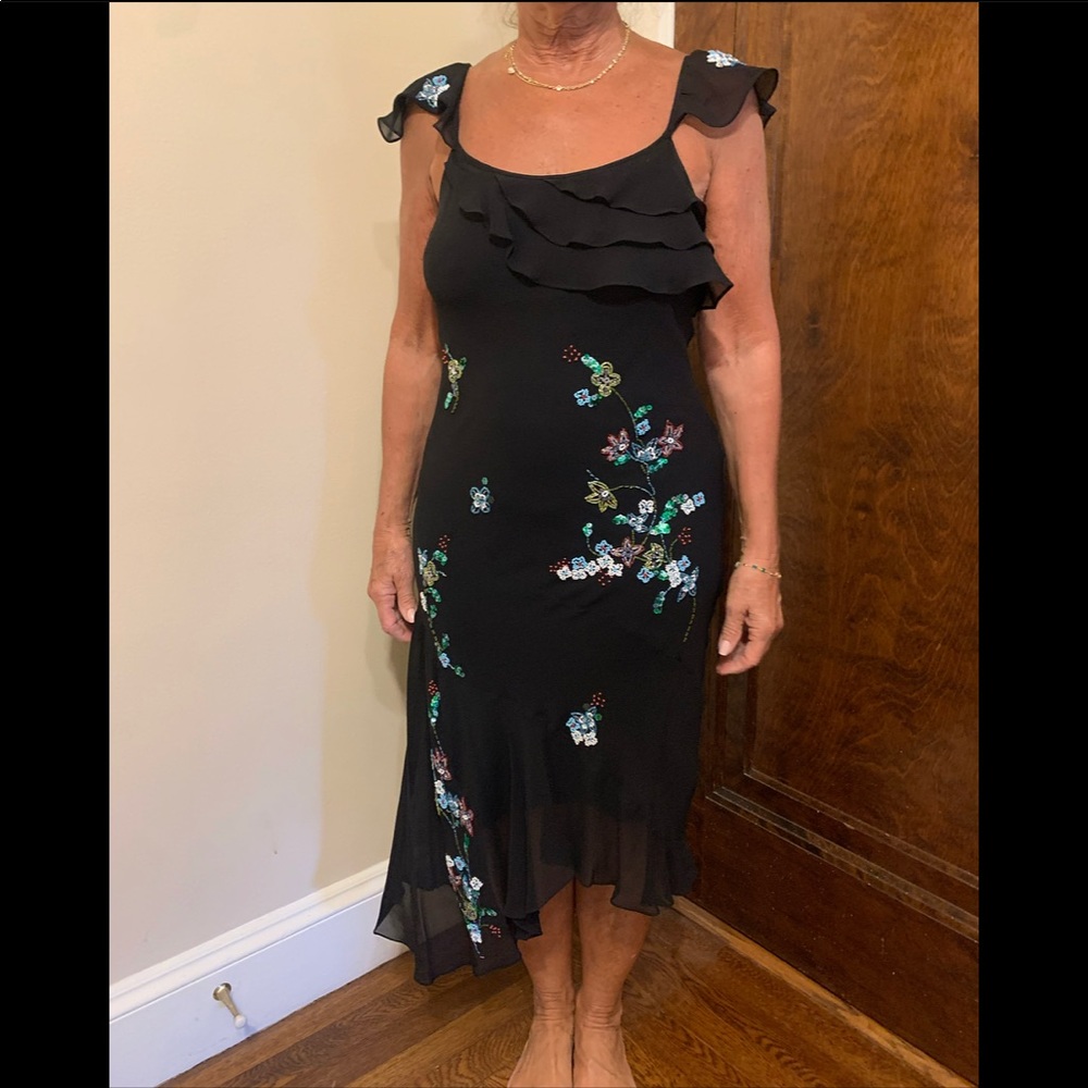 Sue Wong floral beaded asymmetrical dress